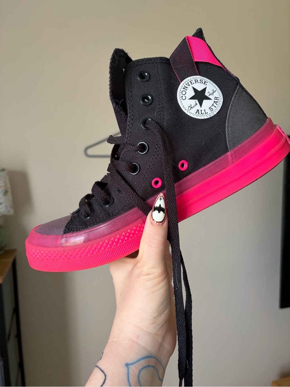 Converse Black Canvas High Top with Hot Pink Sole